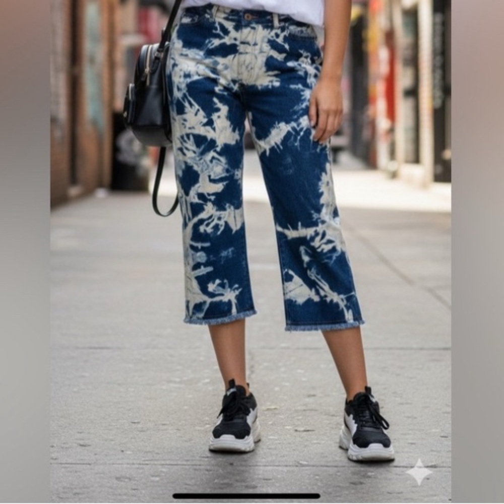 Vintage Kyoto Kasuals Y2K Denim Bleach‎ Wash Cropped Capri Size 9/10 Statement
